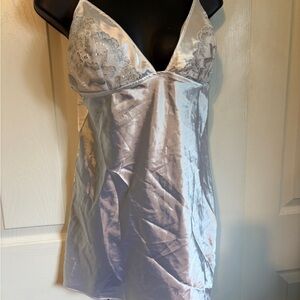 La SENZA Silver Satin Lace-Trim Chemise